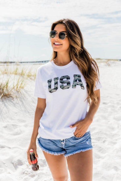 USA Camo Tee White