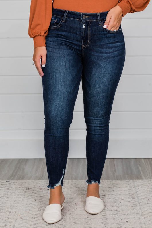 The Kristy Dark Wash Distressed Skinny Jeans