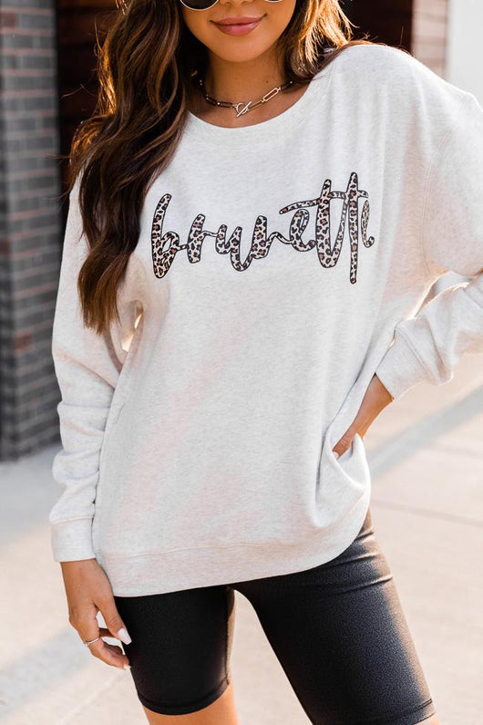 Brunette Animal Print Heather Sand Graphic Sweatshirt