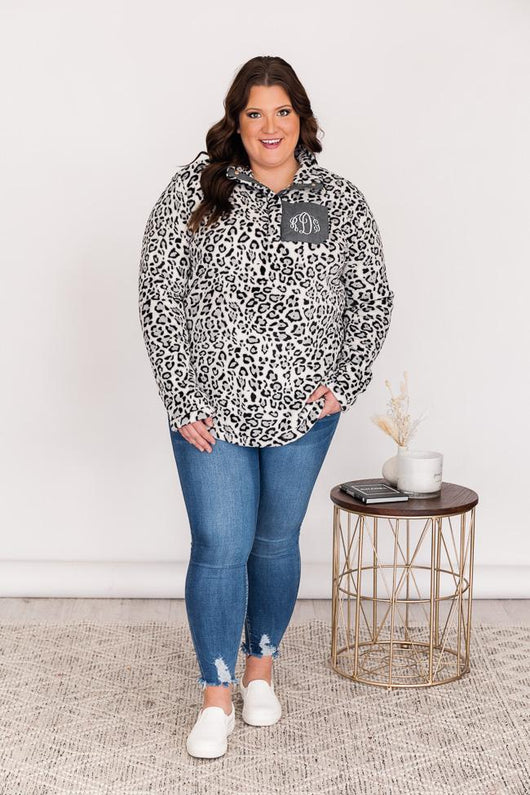 All Snowed In Monogram Animal Print Ivory/Grey Pullover