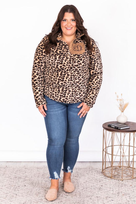 All Snowed In Monogram Animal Print Brown Pullover