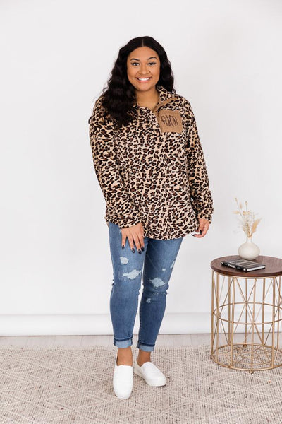 All Snowed In Monogram Animal Print Brown Pullover