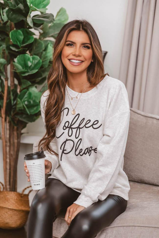 Coffee Please Graphic Heather Sand Sweatshirt