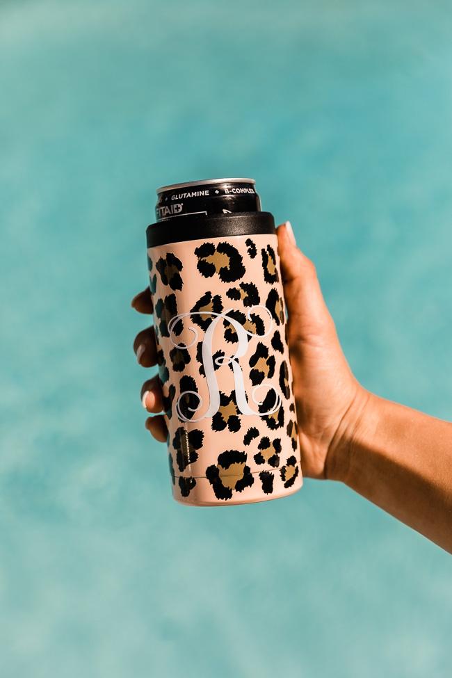 Tropical Breeze 12oz Brown Animal Print Single Initial Can Cooler