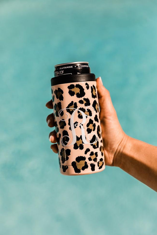 Tropical Breeze 12oz Brown Animal Print Single Initial Can Cooler