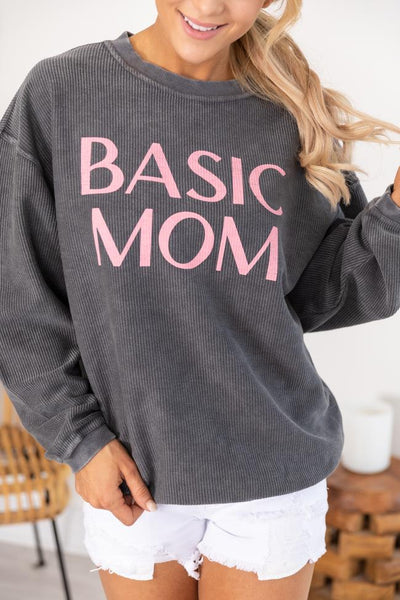Basic Mom Corded Graphic Sweatshirt Charcoal
