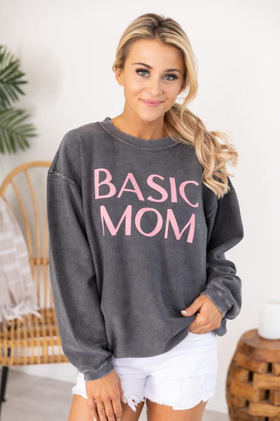 Basic Mom Corded Graphic Sweatshirt Charcoal