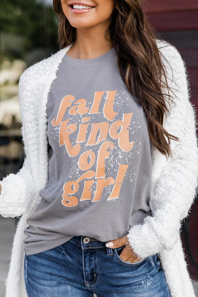 Fall Kind Of Girl Grey Graphic Tee