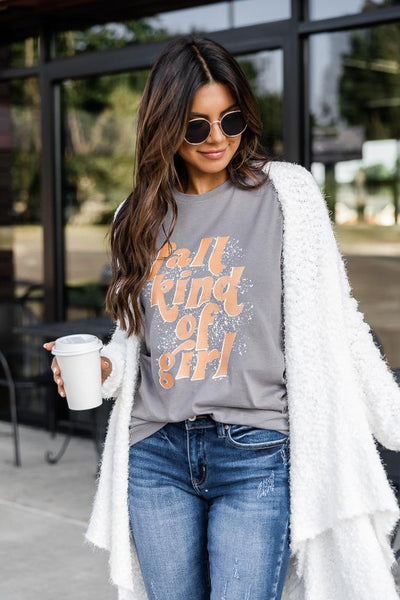 Fall Kind Of Girl Grey Graphic Tee