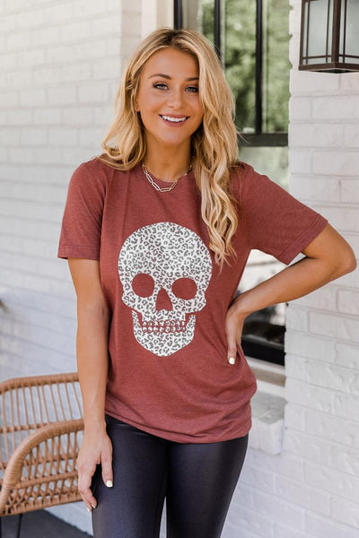 Animal Print Skull Rust Graphic Tee
