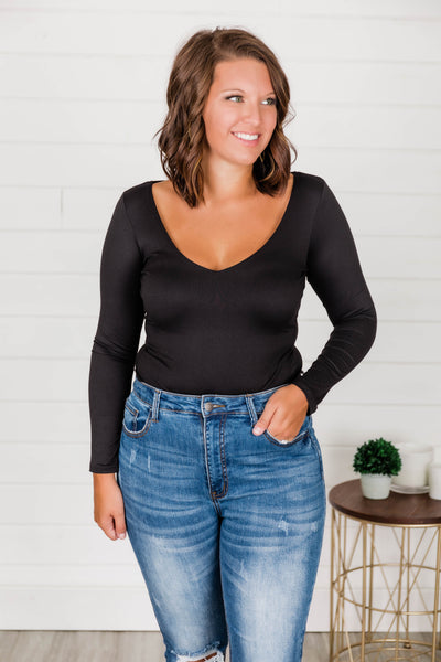 A Grand Gesture V-Neck Bodysuit Black
