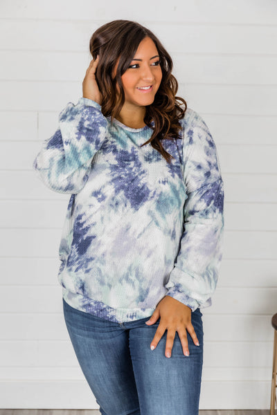 And They Say Waffle Knit Tie Dye Blouse Blue FINAL SALE