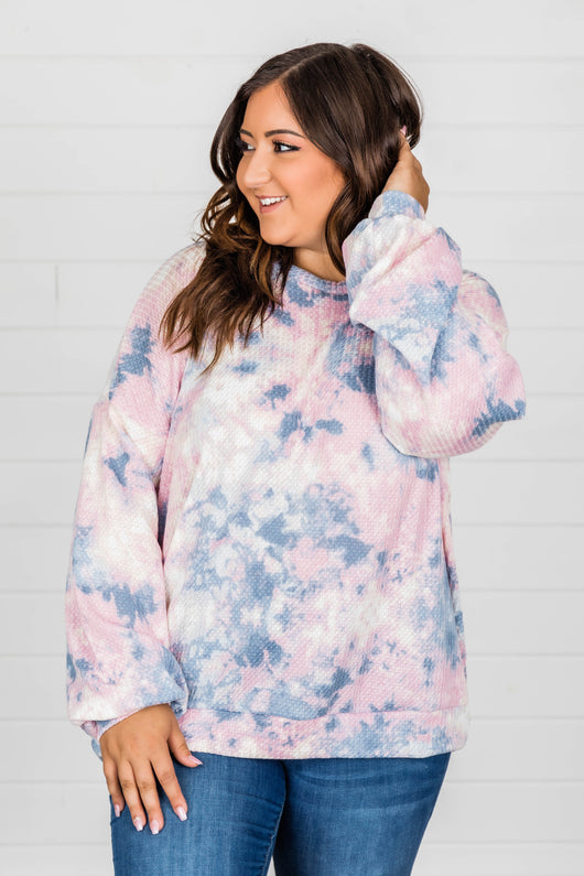 And They Say Waffle Knit Tie Dye Denim Blouse FINAL SALE