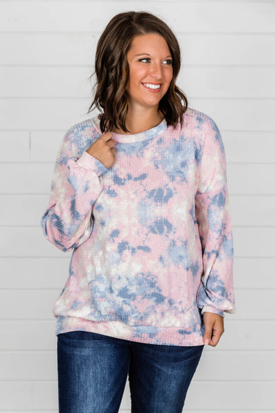 And They Say Waffle Knit Tie Dye Denim Blouse FINAL SALE