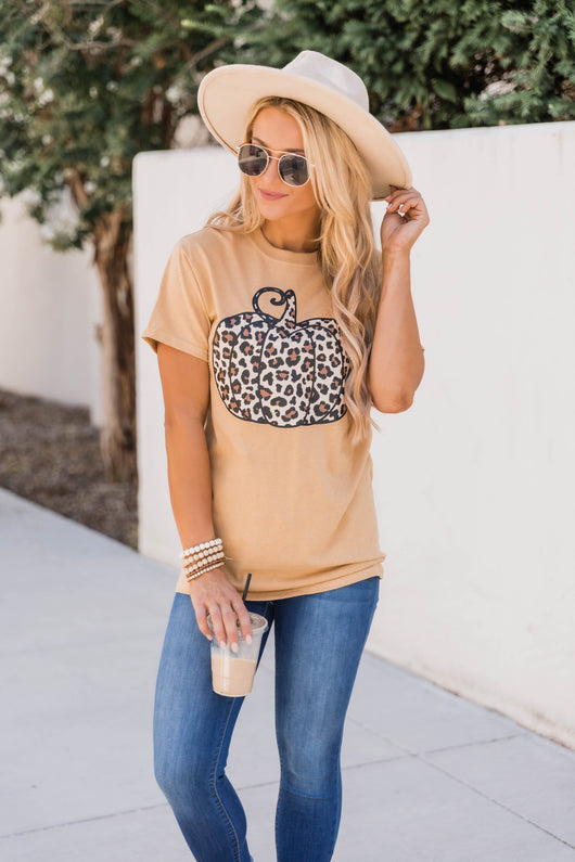Animal Print Pumpkin Graphic Gold Tee