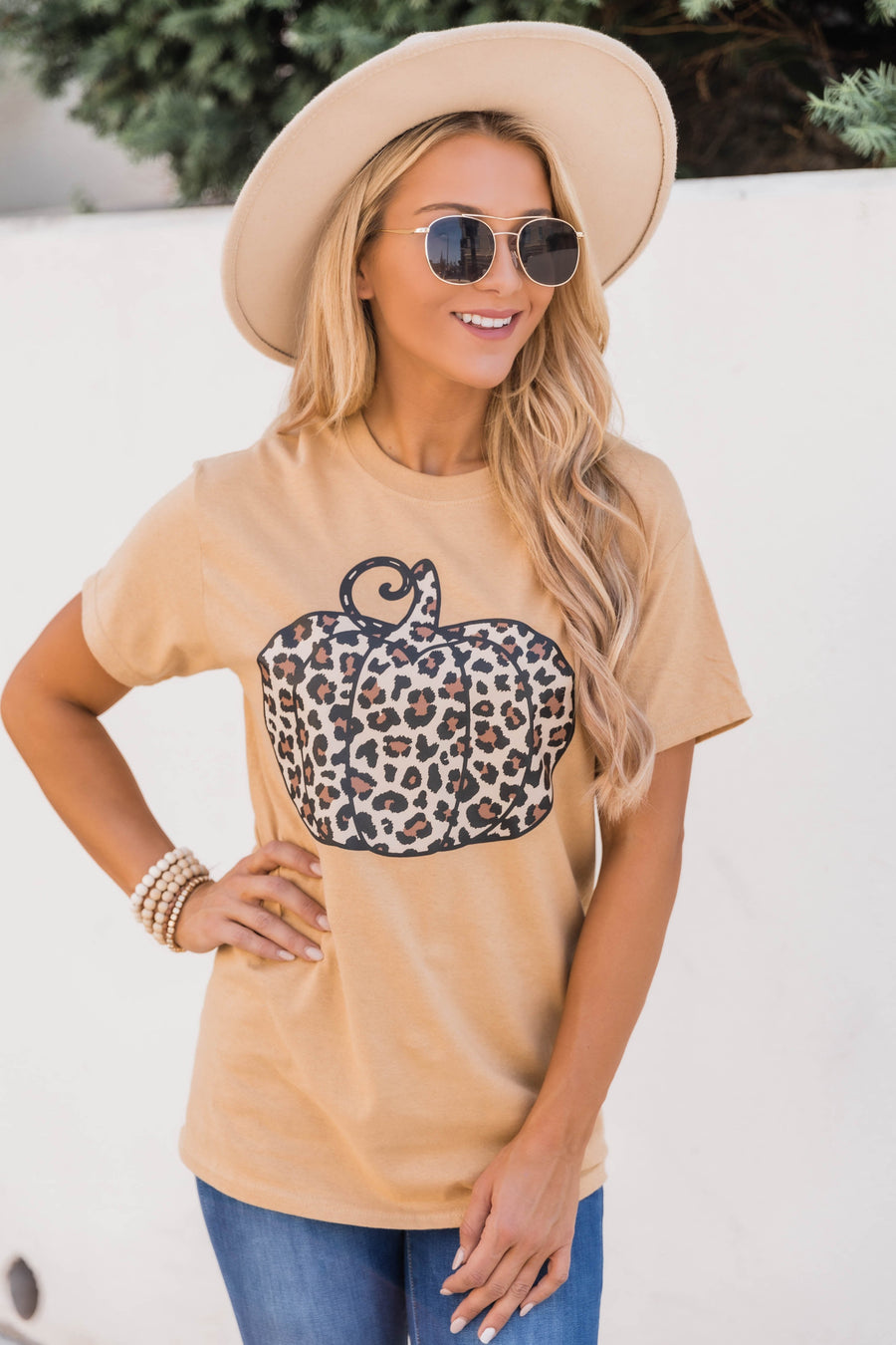 Animal Print Pumpkin Graphic Gold Tee