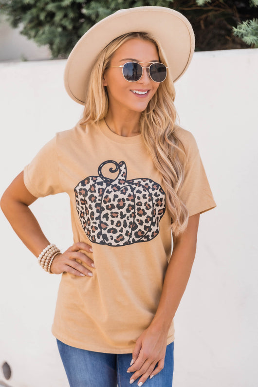 Animal Print Pumpkin Graphic Gold Tee