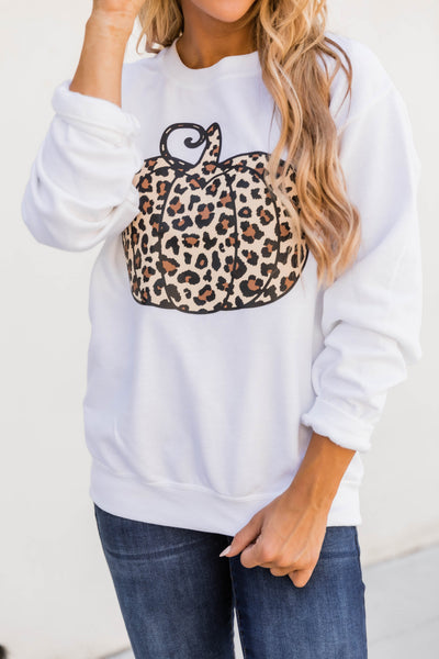 Animal Print Pumpkin White Graphic Sweatshirt