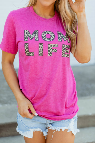 Animal Print Mom Life Tee Hot Pink