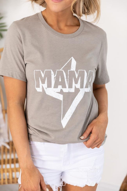 Mama Lightning Bolt Graphic Heather Stone Tee