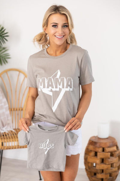 Mama Lightning Bolt Graphic Heather Stone Tee