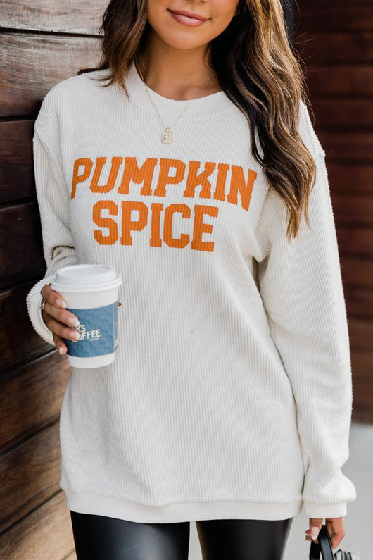 Pumpkin Spice Graphic Pullover Corded Ivory Sweatshirt