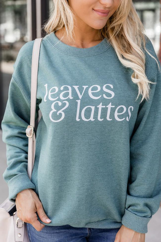 Leaves And Lattes Heather Green Graphic Sweatshirt