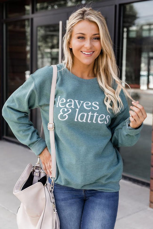 Leaves And Lattes Heather Green Graphic Sweatshirt