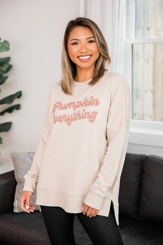 Pumpkin Everything Light Tan Graphic Sweatshirt