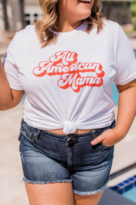 All American Mama Retro Graphic Tee White