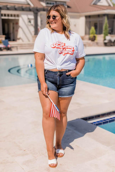 All American Mama Retro Graphic Tee White