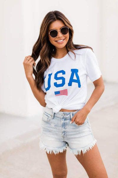Athletic USA Flag Tee White
