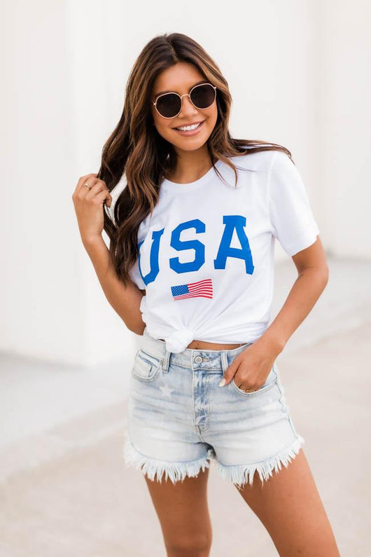 Athletic USA Flag Tee White