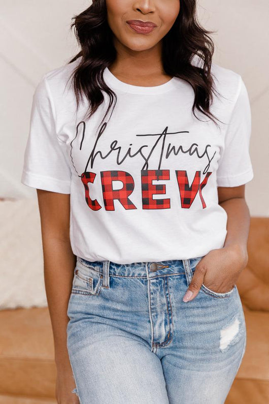 Plaid Christmas Crew Graphic White Tee