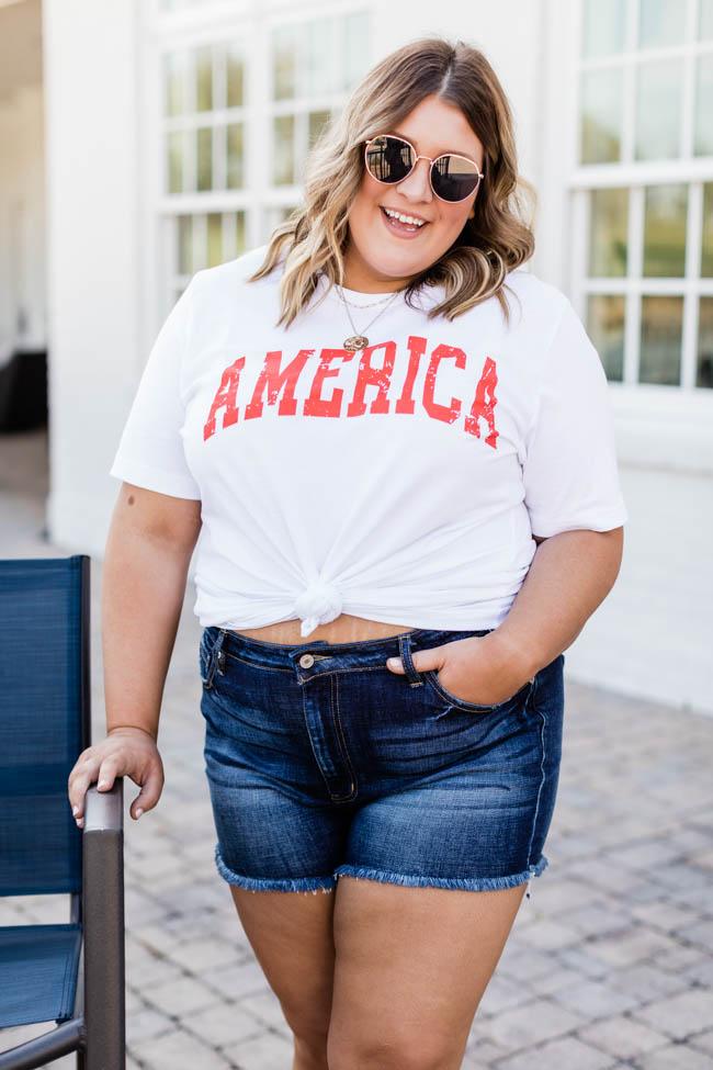 America Distressed Red Graphic White Tee