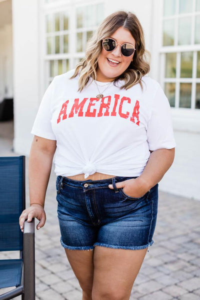 America Distressed Red Graphic White Tee