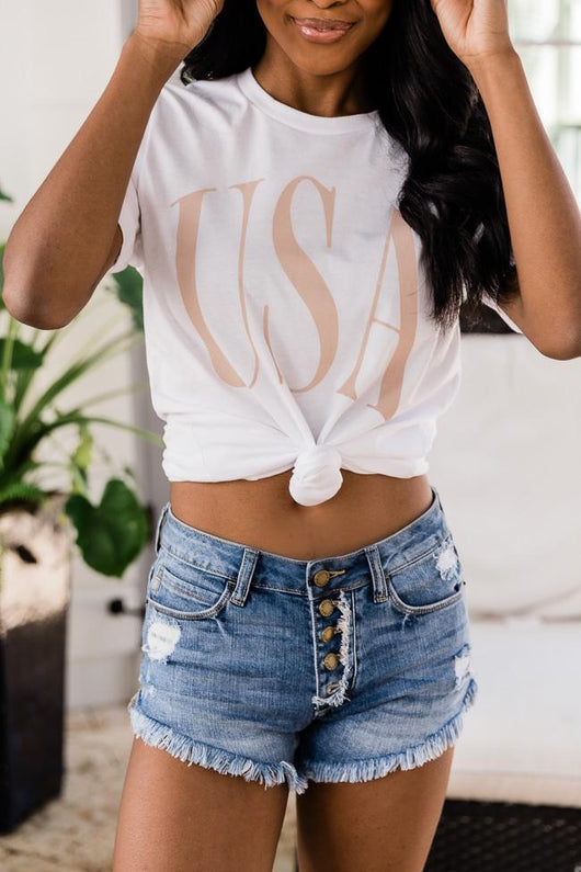 USA Varsity Graphic White Tee