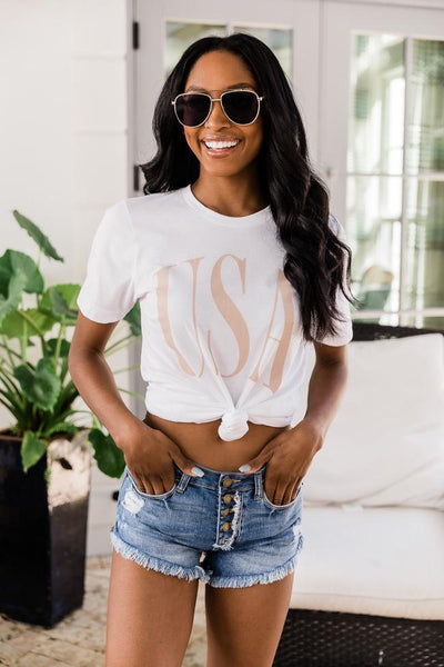 USA Varsity Graphic White Tee