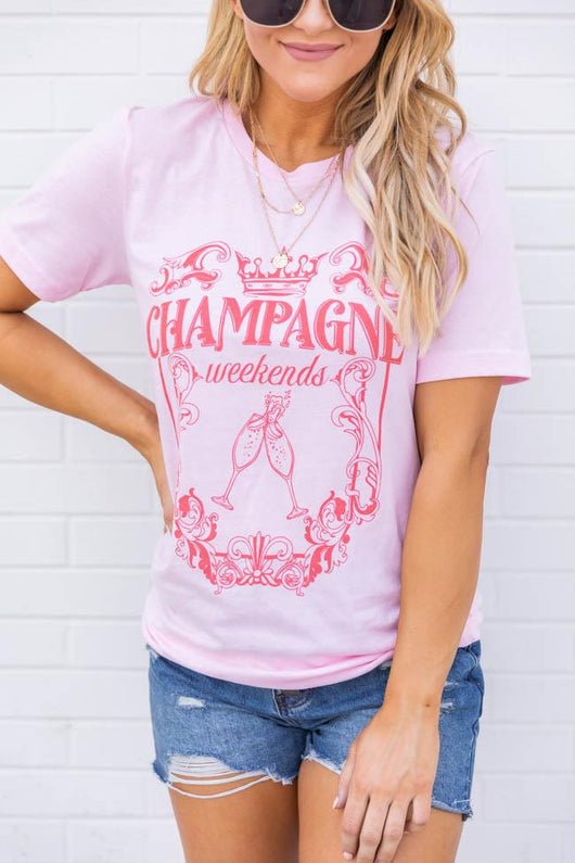 Champagne Weekends Light Pink Graphic Tee