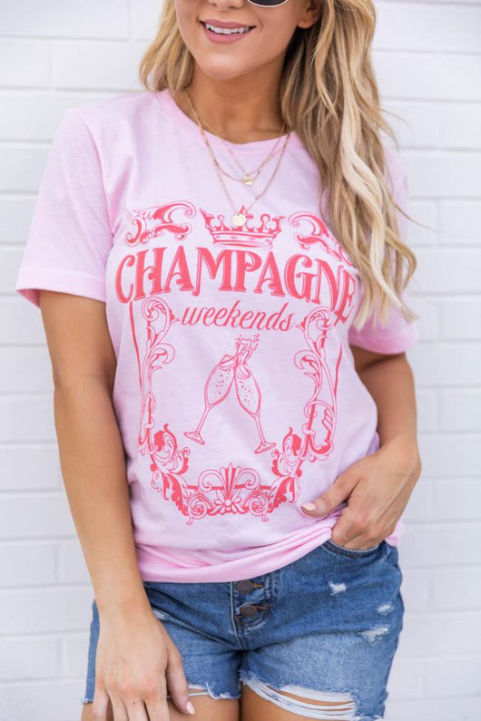 Champagne Weekends Light Pink Graphic Tee