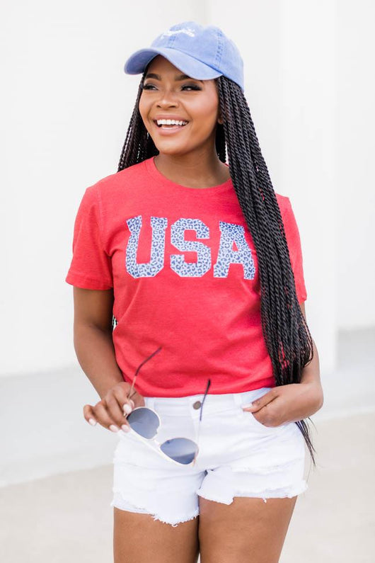 Animal Print USA Tee Red