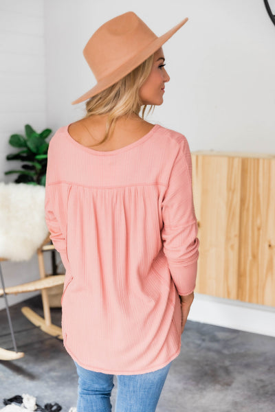 Beautiful Things Waffle Knit Blouse Coral