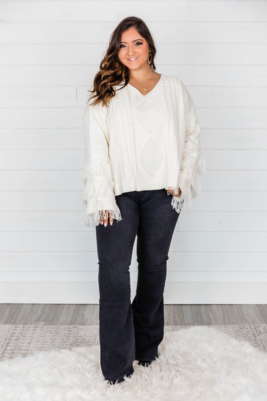 By The Firelight Ivory Fringe Sweater