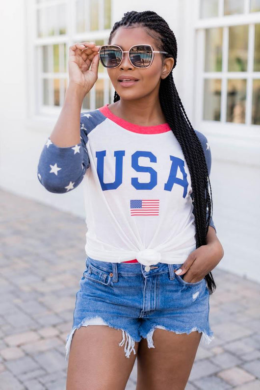 Athletic USA Flag Raglan Graphic Tee