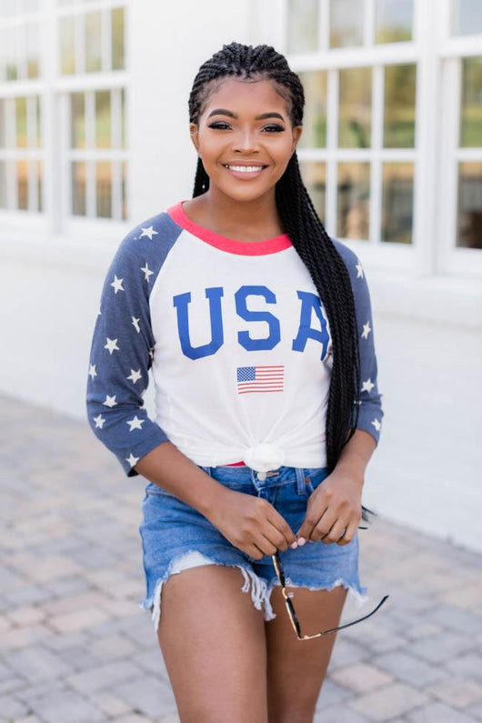 Athletic USA Flag Raglan Graphic Tee