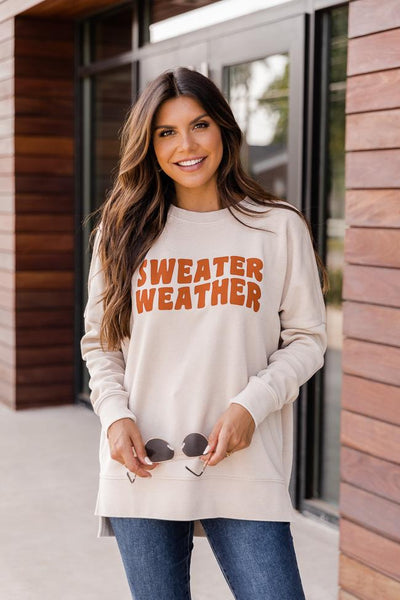 Sweater Weather Wave Light Tan Graphic Sweatshirt
