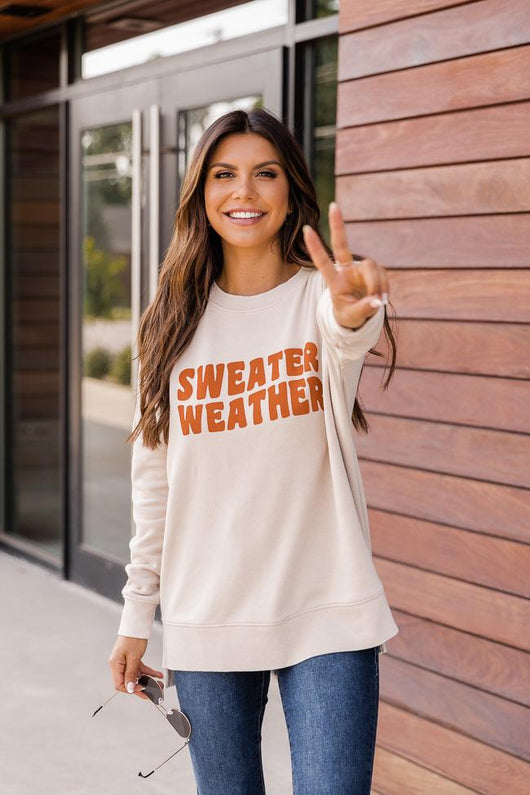 Sweater Weather Wave Light Tan Graphic Sweatshirt