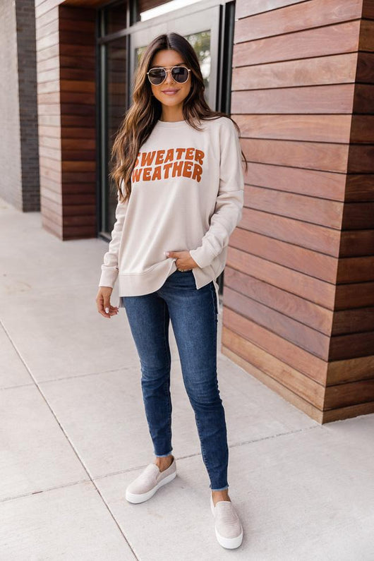 Sweater Weather Wave Light Tan Graphic Sweatshirt