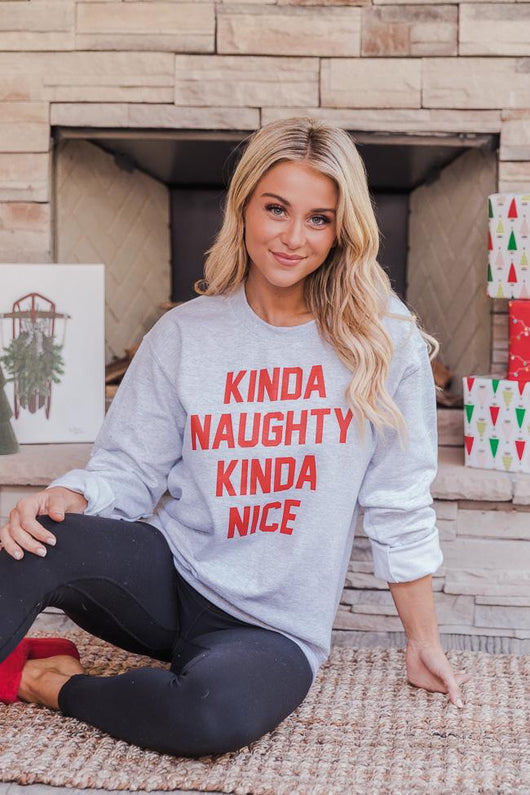 Kinda Naughty Kinda Nice Ash Graphic Sweatshirt