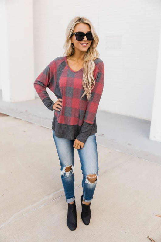 Call This Love Home Red Plaid Blouse